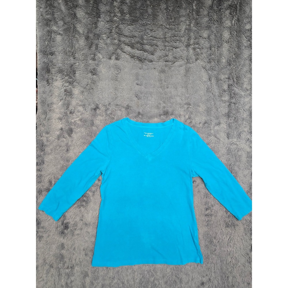Philosophy by Republic Womens V-Neck 3/4 Sleeve Top Turquoise Blue Size M